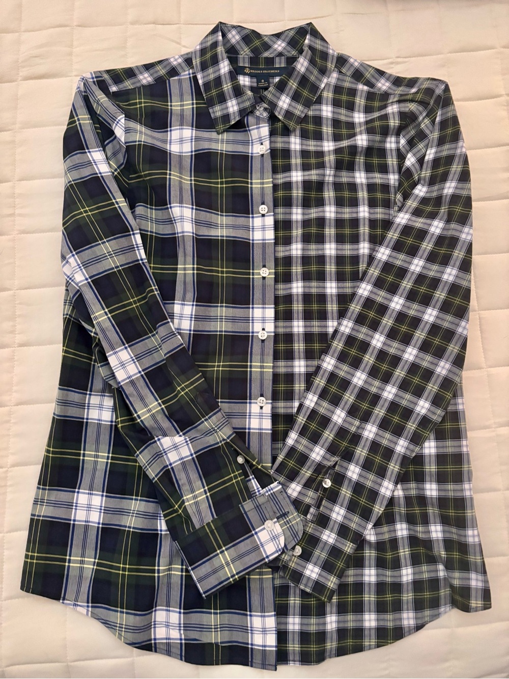 Brooks Brothers Navy, White & Green Plaid Button-Down Shirt